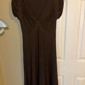 Theory Brown wool/viscose blend midi Dress with ruched Sleeves